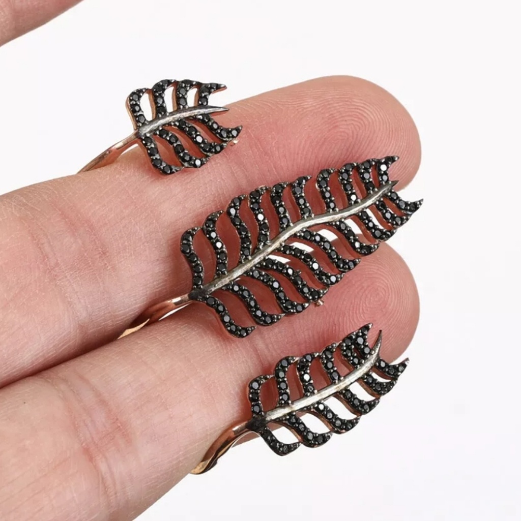 Three Feather Onyx Finger Cuff